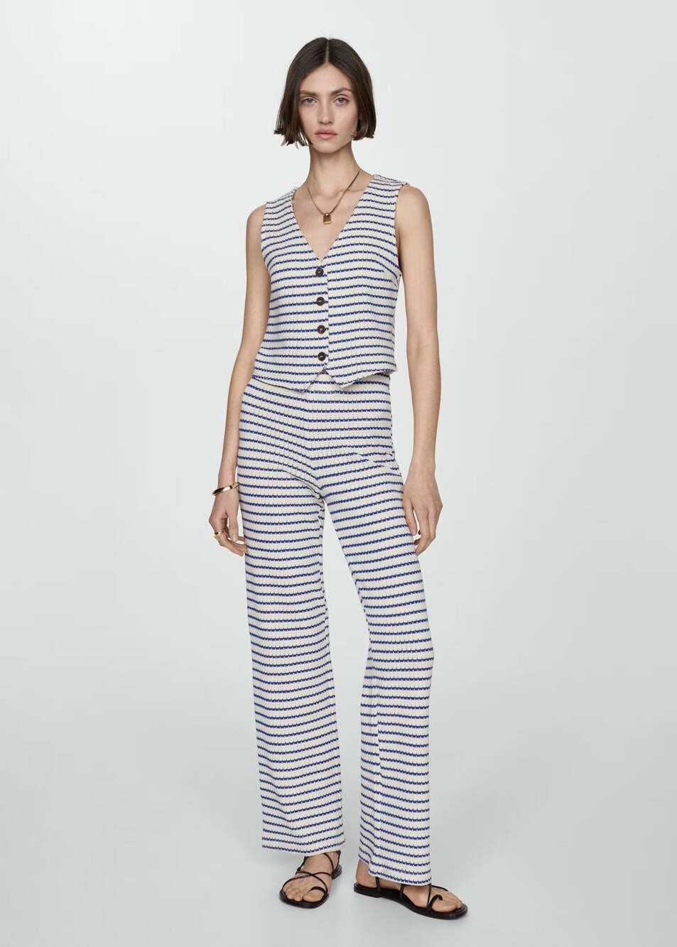 Mango Striped Crochet Vest and Pants Set